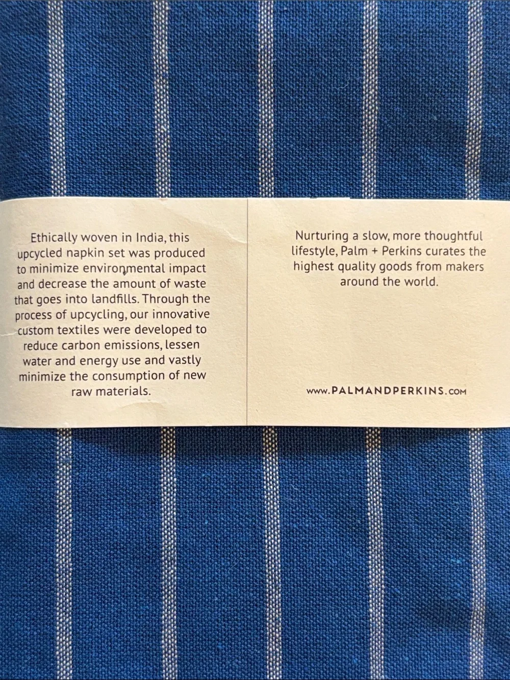 Palm and Perkins upcycled napkin
